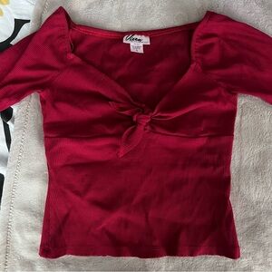 Vixen by Micheline Pitt Deep Red Ribbed Tie Me Up Top